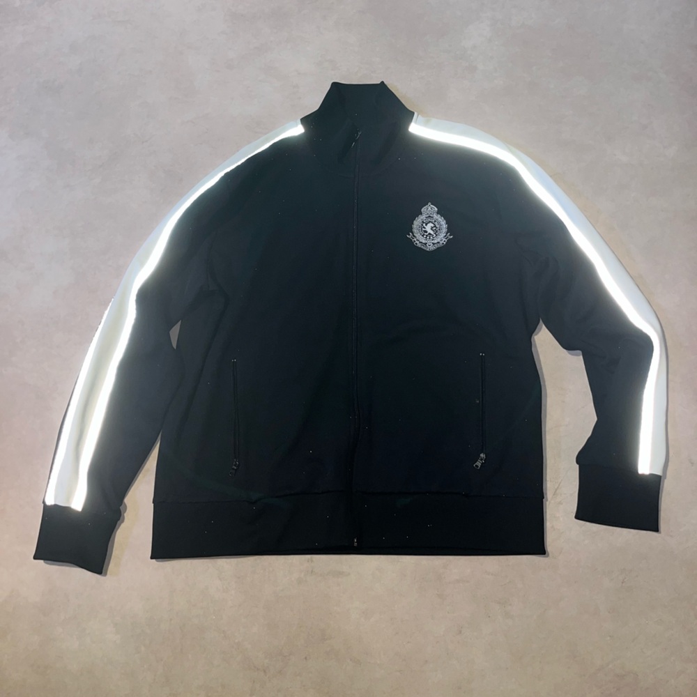 Y2K 3M Expeess Black Track Jacket with Reflective Stripes